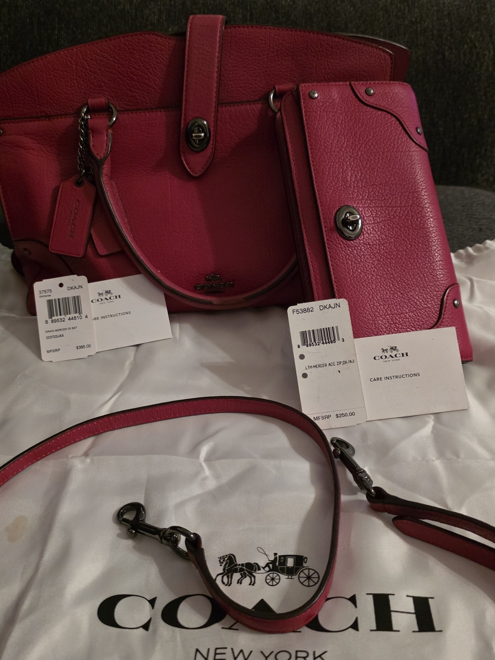FULL SET!Coach Mercer 30 & Matching Wallet - Dark Fuchsia - Complete w/ MSRP Tag - Picture 2 of 14